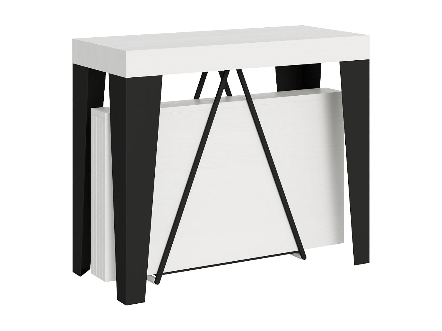 Uitschuifbare sidetable 90x40/300 cm Algo eiken wit met antraciet frame