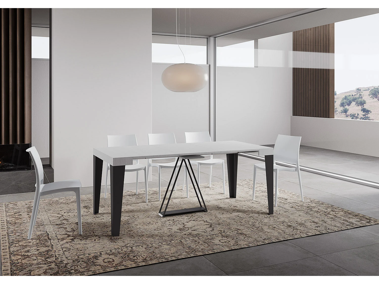 Console extensible 90x40/300 cm Algo frêne blanc cadre anthracite