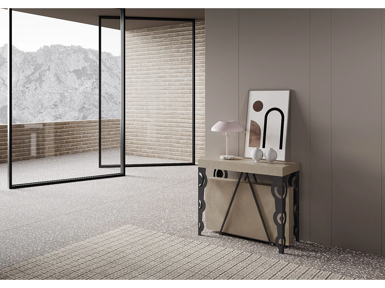 Uitschuifbare sidetable 90x40/196 cm Aceres Small kasjmier met antraciet frame