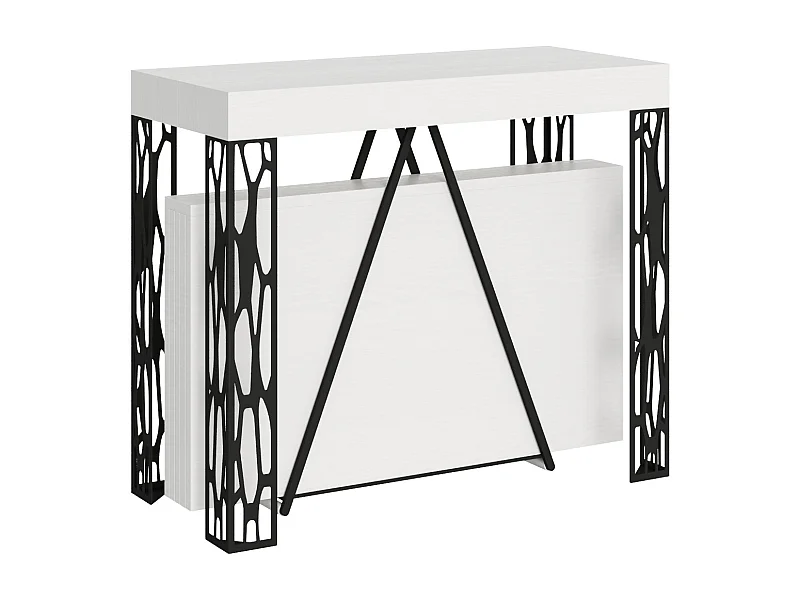 Console extensible 90x40/300 cm Kerpa frêne blanc cadre anthracite