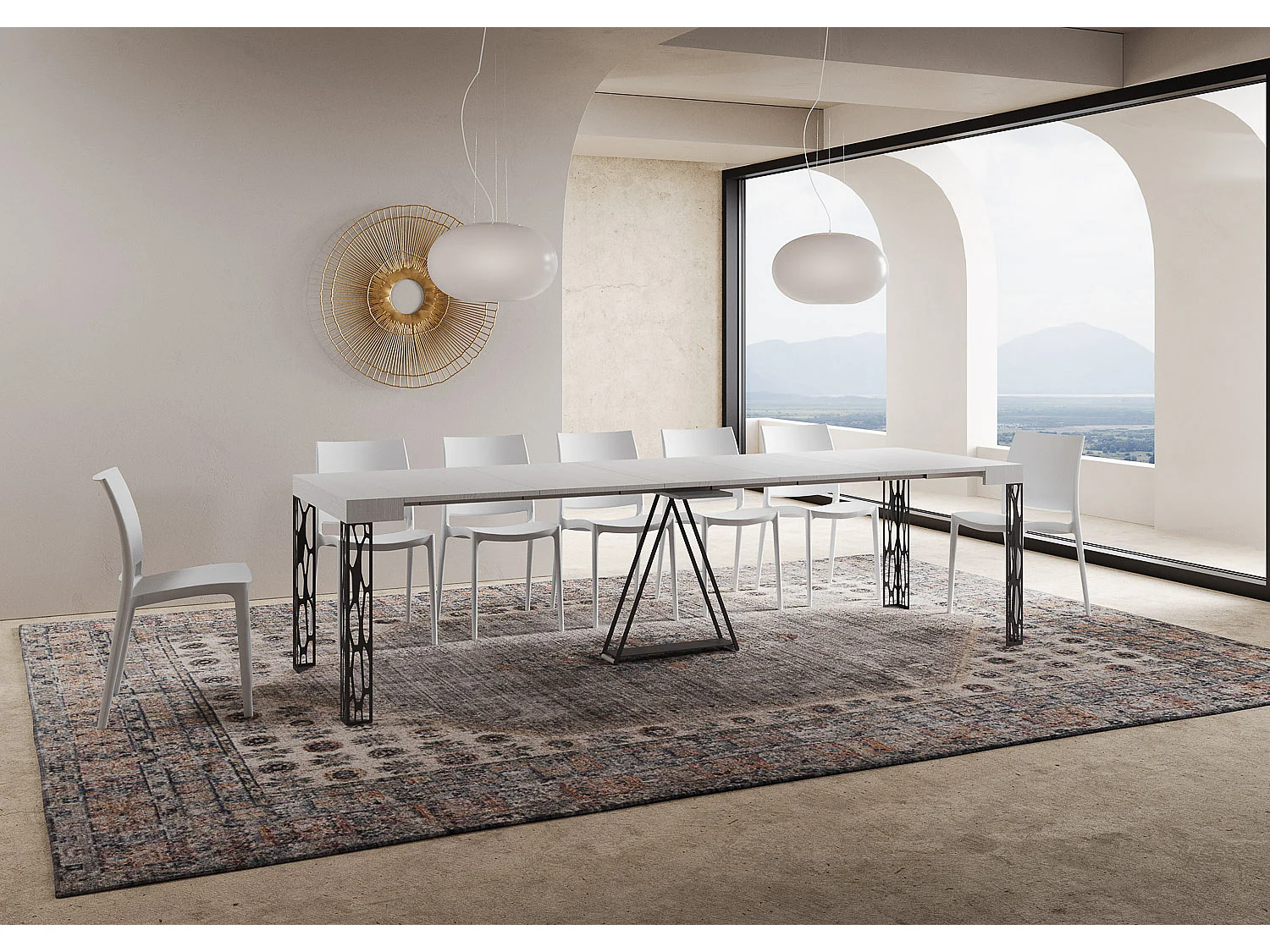 Uitschuifbare sidetable 90x40/300 cm Kerpa eiken wit met antraciet frame