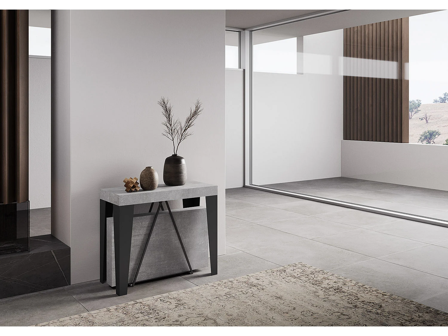 Console extensible 90x40/196 cm Algo Small gris béton cadre anthracite