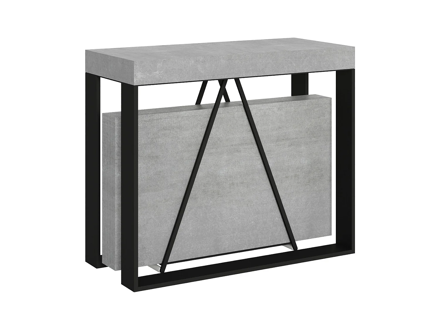 Console extensible 90x40/300cm Sketa gris béton cadre anthracite
