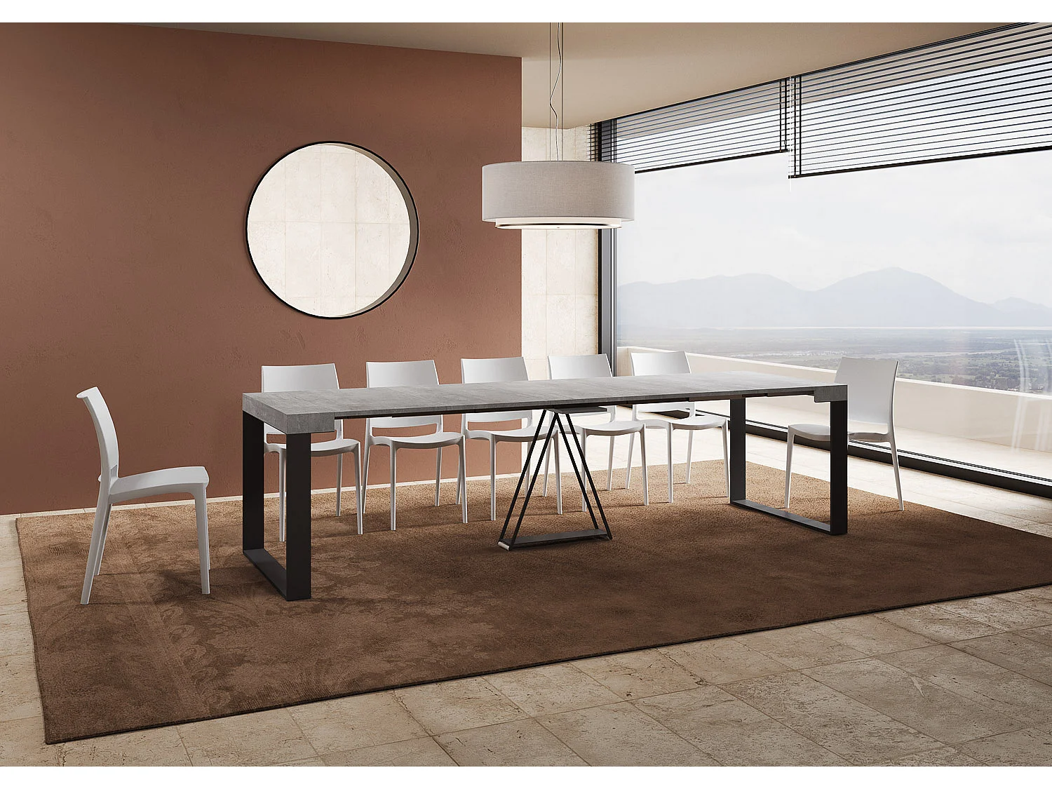 Console extensible 90x40/300cm Sketa gris béton cadre anthracite