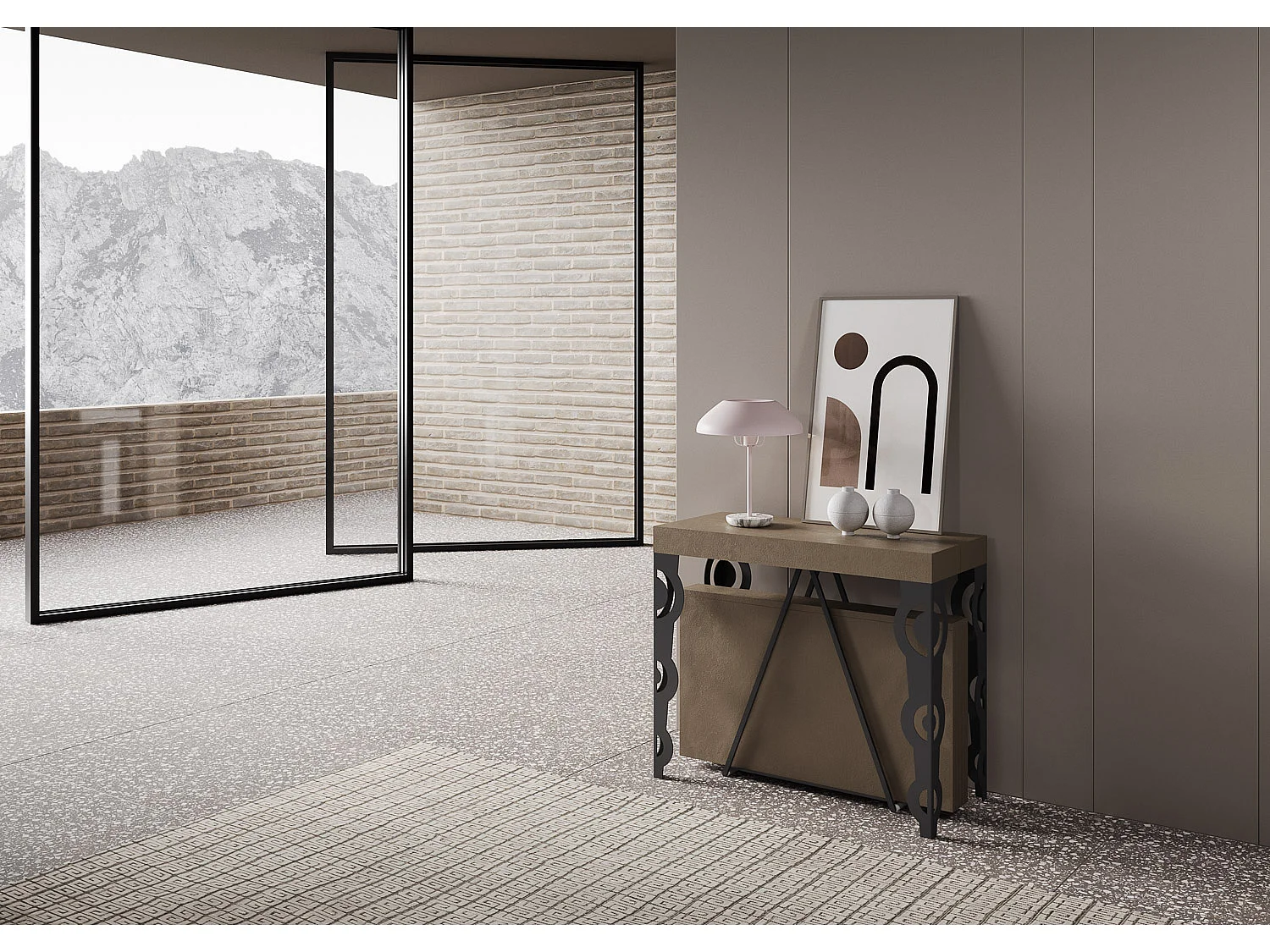 Console extensible 90x40/300cm Aceres taupe cadre anthracite