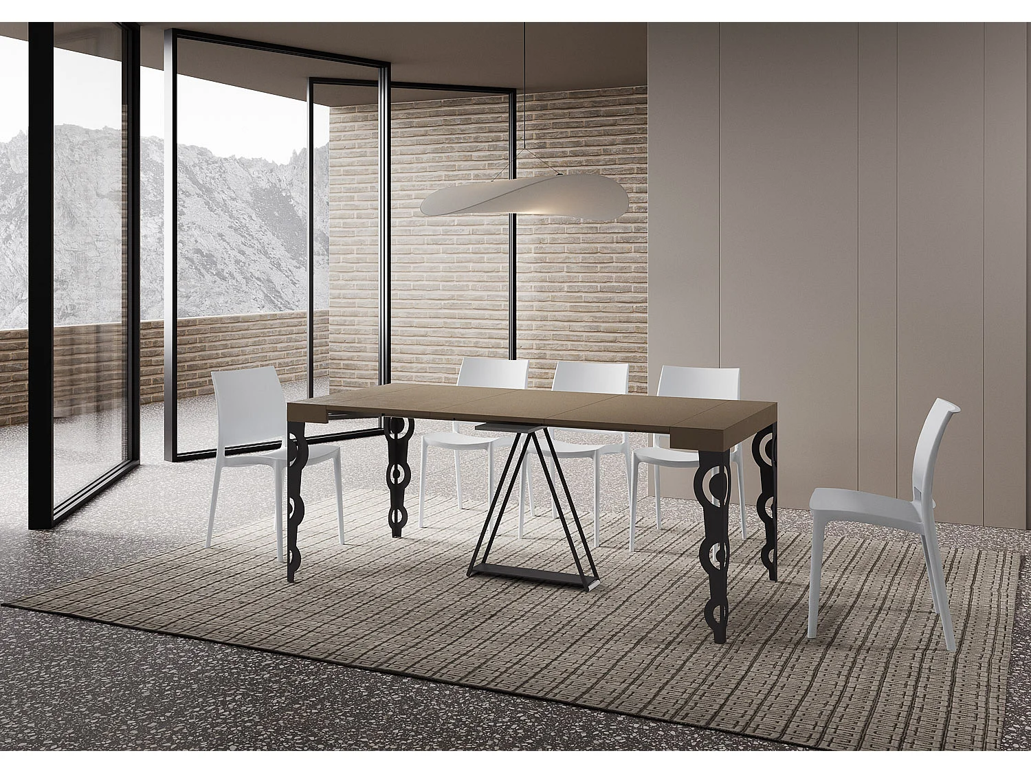 Console extensible 90x40/300cm Aceres taupe cadre anthracite
