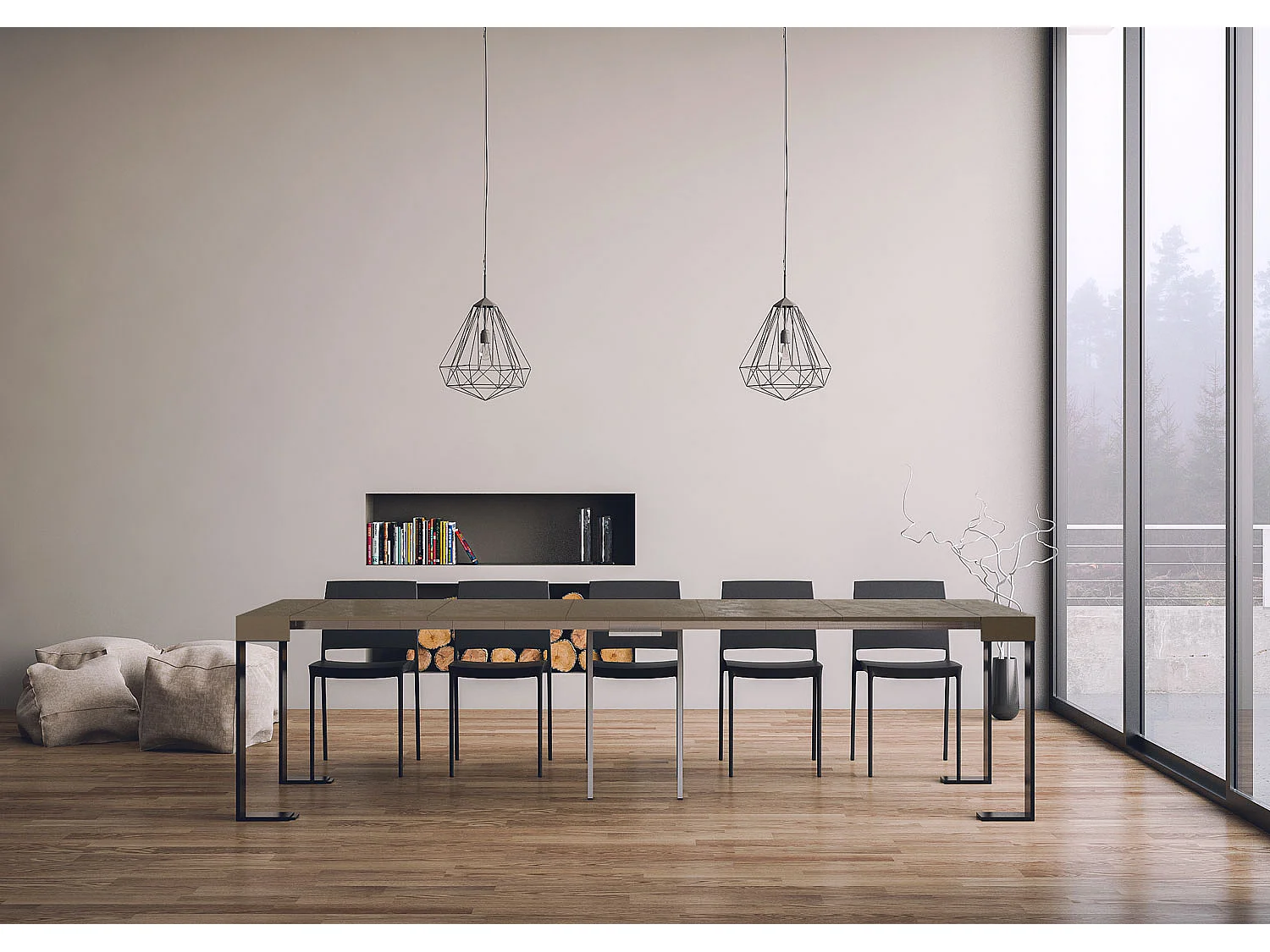 Console extensible 90x40/300 cm Tecno taupe pieds anthracite