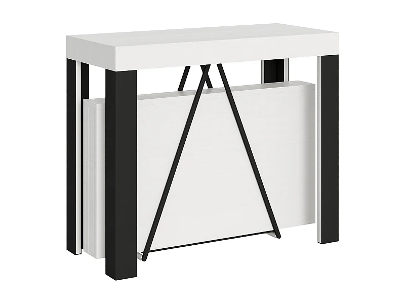 Ausziehbarer Konsolentisch 90x40/196 cm Tarax Small Esche weiß mit Eisenrahmen aus Anthrazit