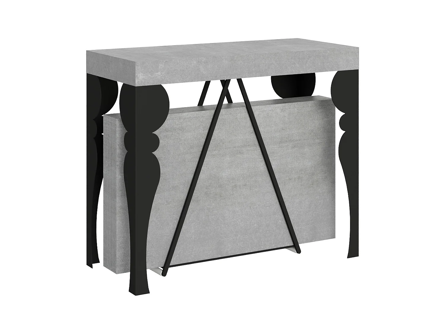 Console extensible 90x40/300 cm Riza gris béton cadre anthracite