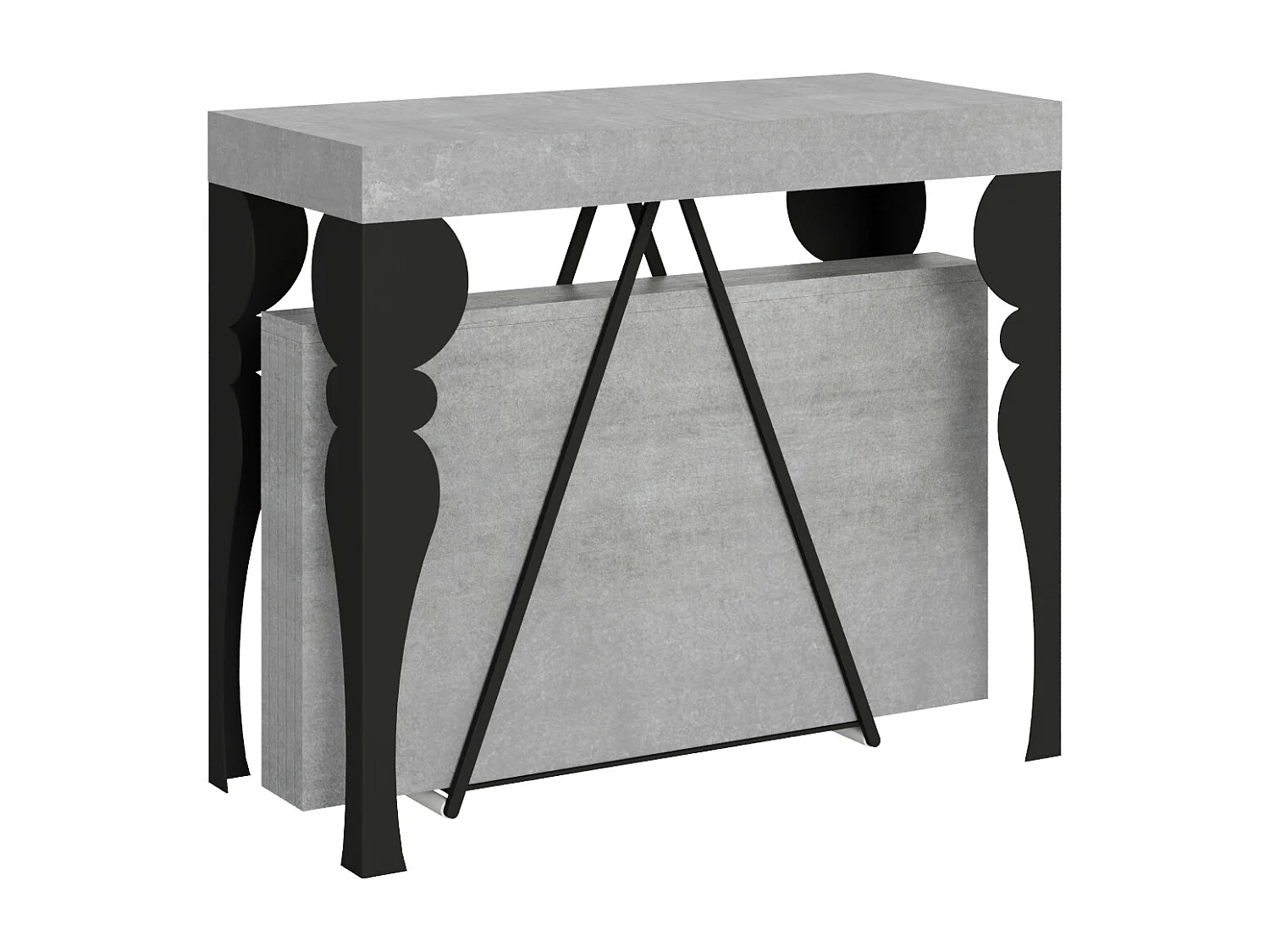Console extensible 90x40/300 cm Riza gris béton cadre anthracite