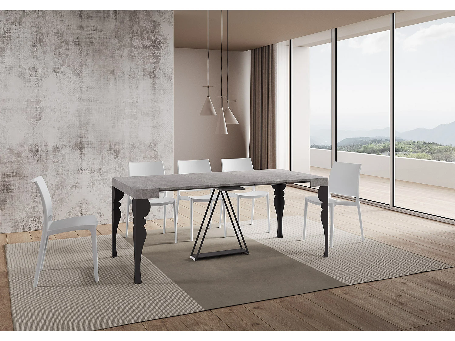Console extensible 90x40/300 cm Riza gris béton cadre anthracite
