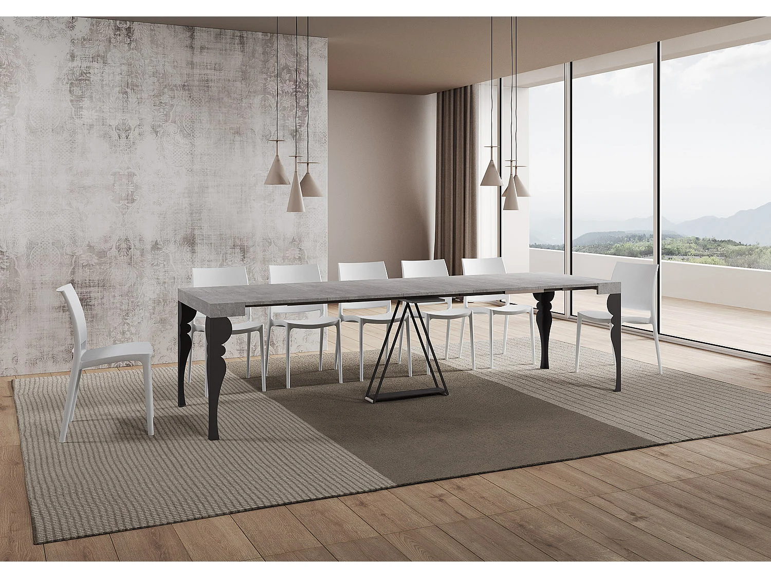 Console extensible 90x40/300 cm Riza gris béton cadre anthracite