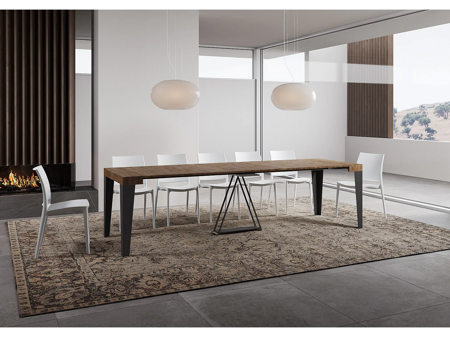 Console extensible 90x40/300 cm Algo noyer cadre anthracite