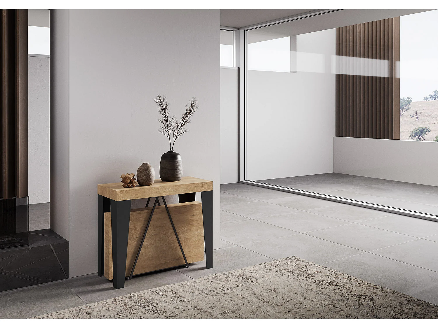 Console extensible 90x40/300 cm Algo chêne nature cadre anthracite