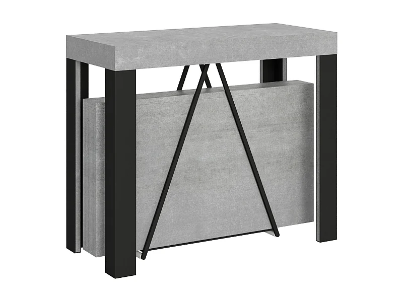 Uitschuifbare sidetable 90x40/300 cm Tarax cement met antraciet frame