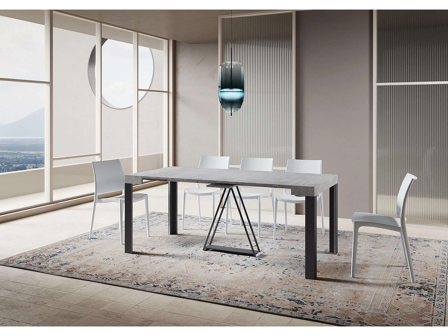 Console extensible 90x40/300 cm Tarax gris béton cadre anthracite