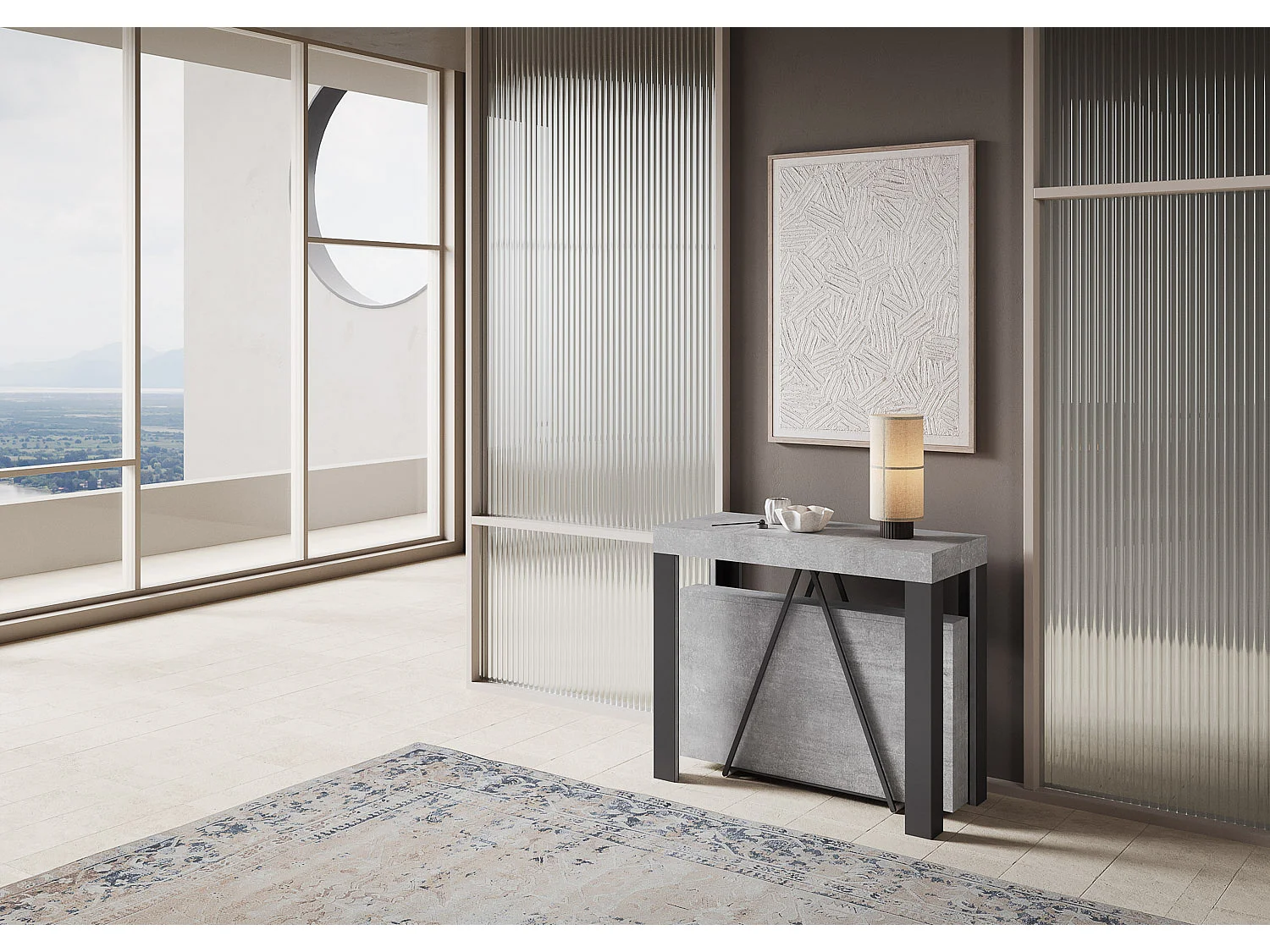 Console extensible 90x40/300 cm Tarax gris béton cadre anthracite