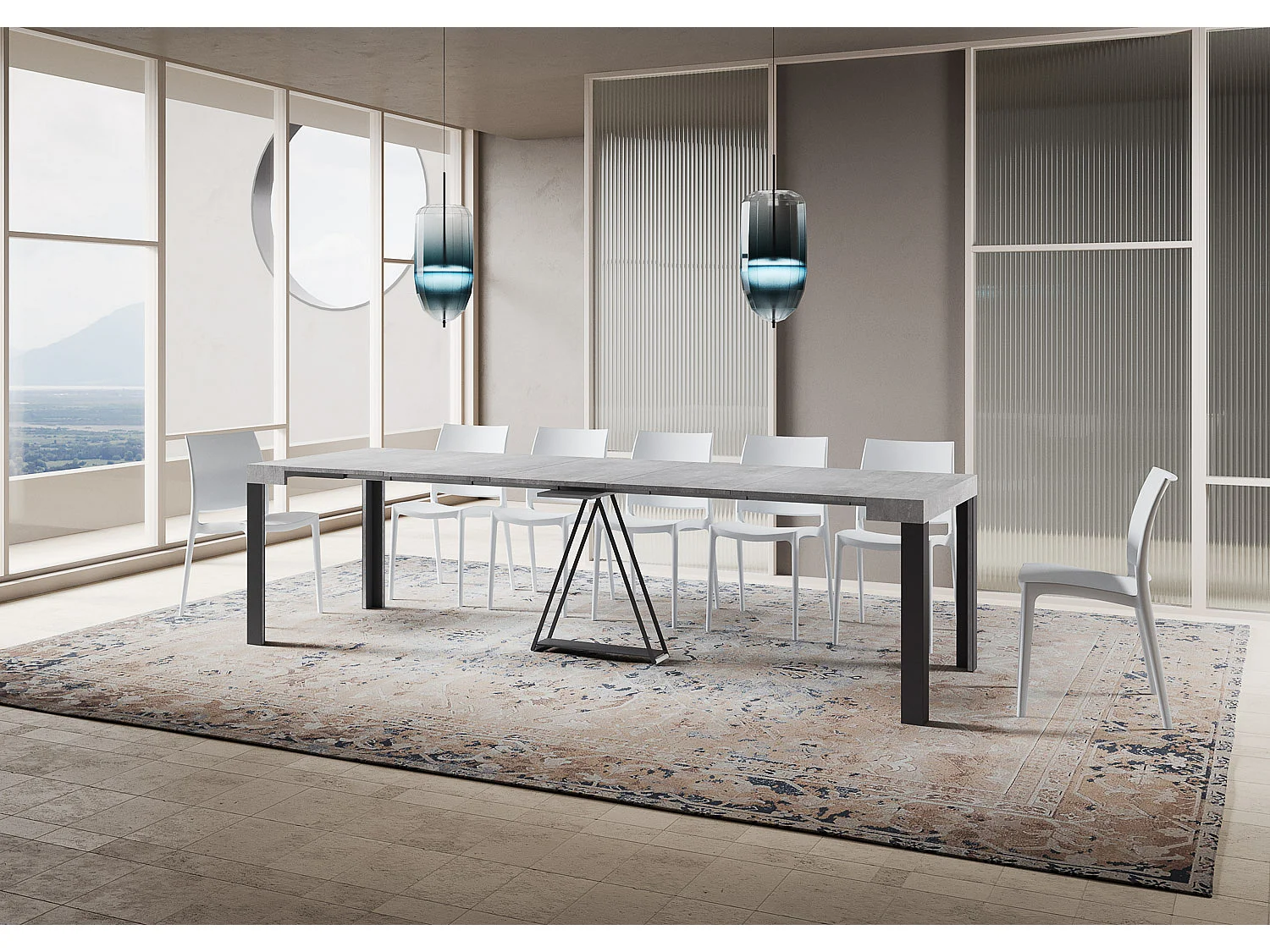 Console extensible 90x40/300 cm Tarax gris béton cadre anthracite