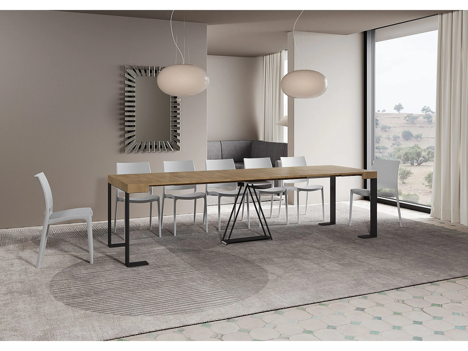 Console extensible 90x40/300cm Zamat chêne nature cadre anthracite