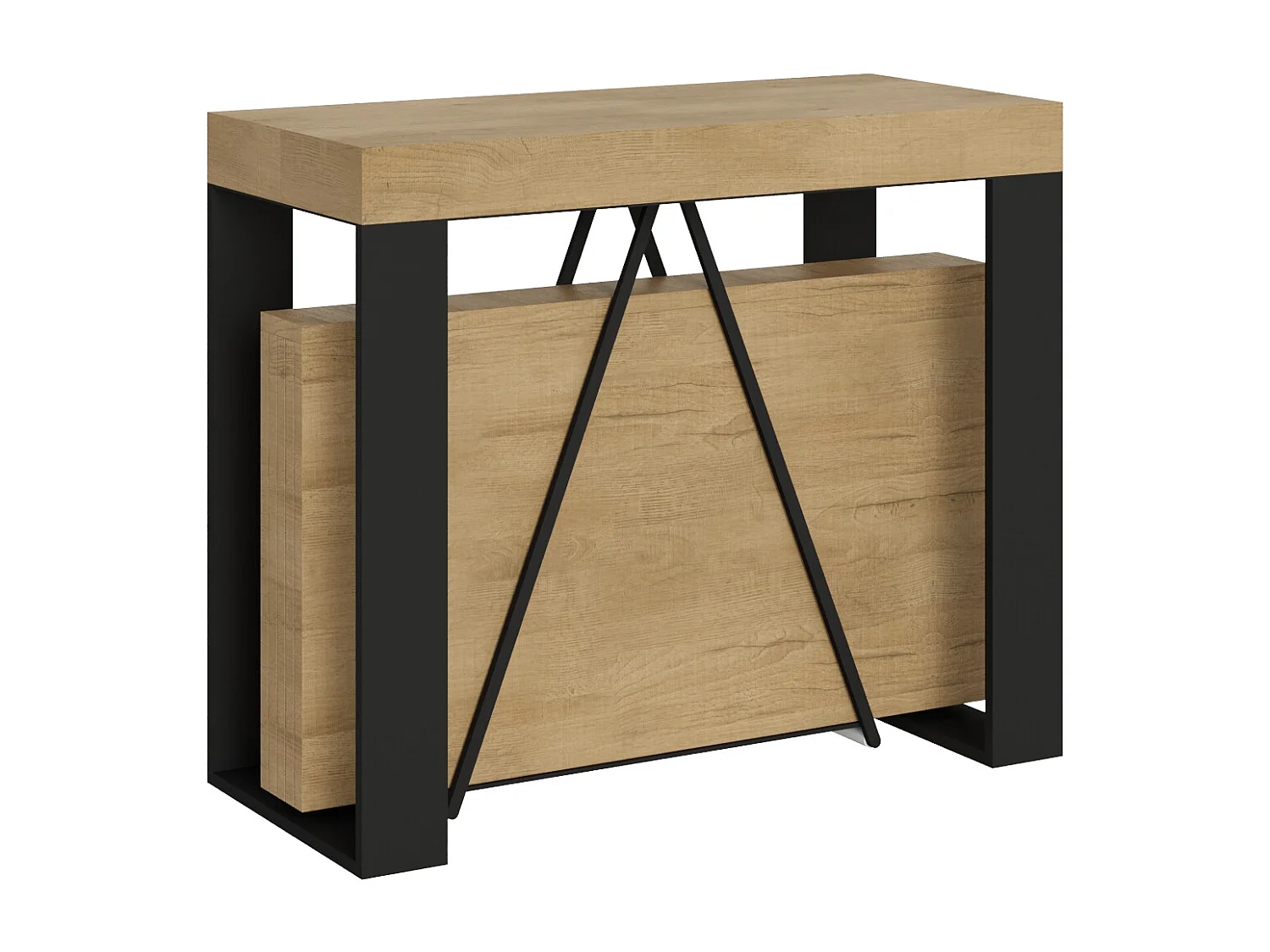 Console extensible 90x40/300cm Zamat chêne nature cadre anthracite