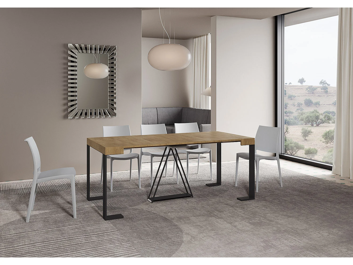 Console extensible 90x40/300cm Zamat chêne nature cadre anthracite