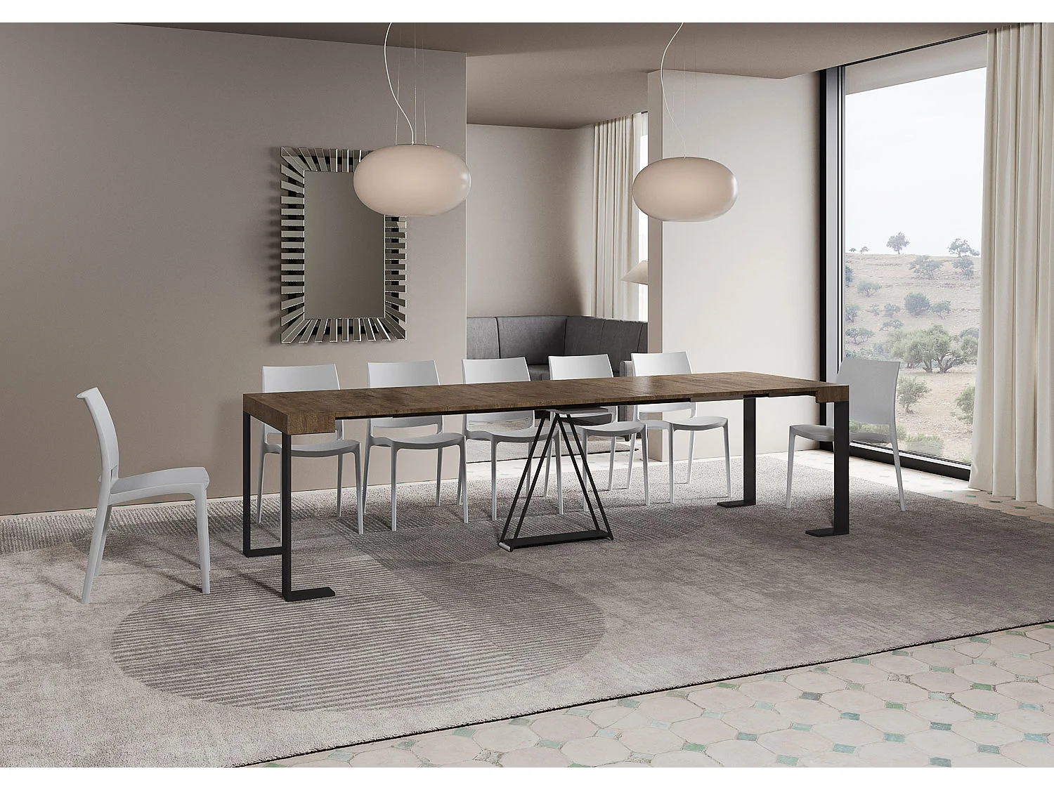 Console extensible 90x40/300cm Zamat noyer cadre anthracite