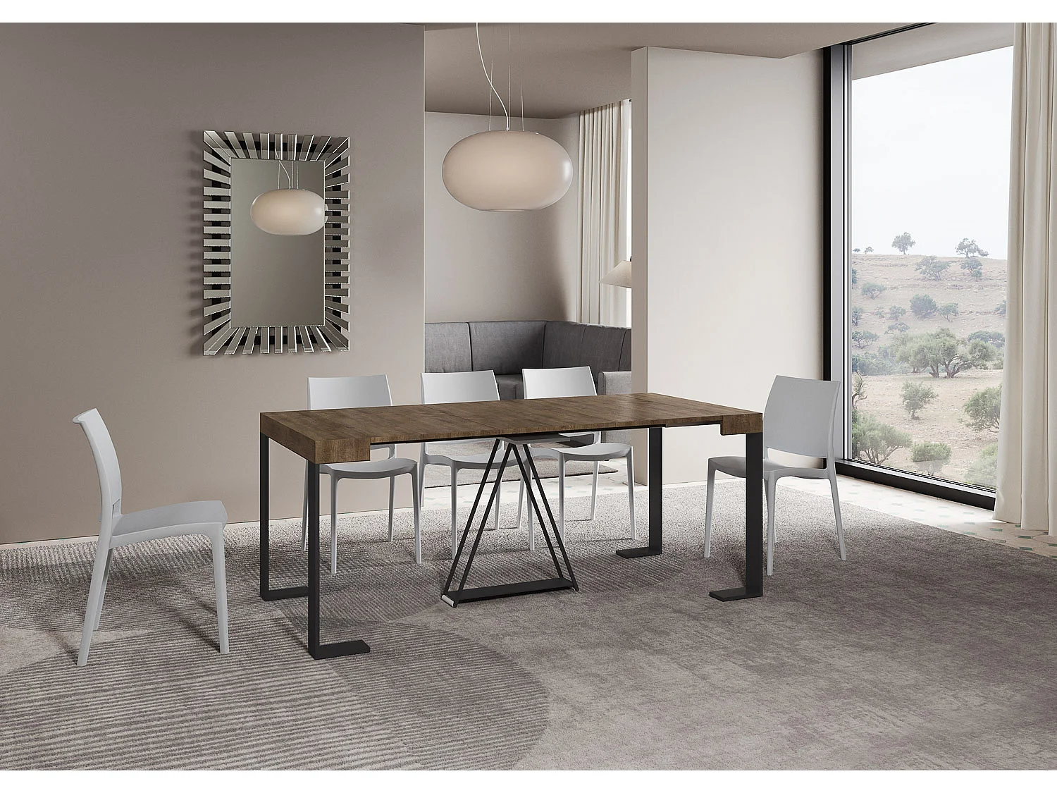 Console extensible 90x40/300cm Zamat noyer cadre anthracite