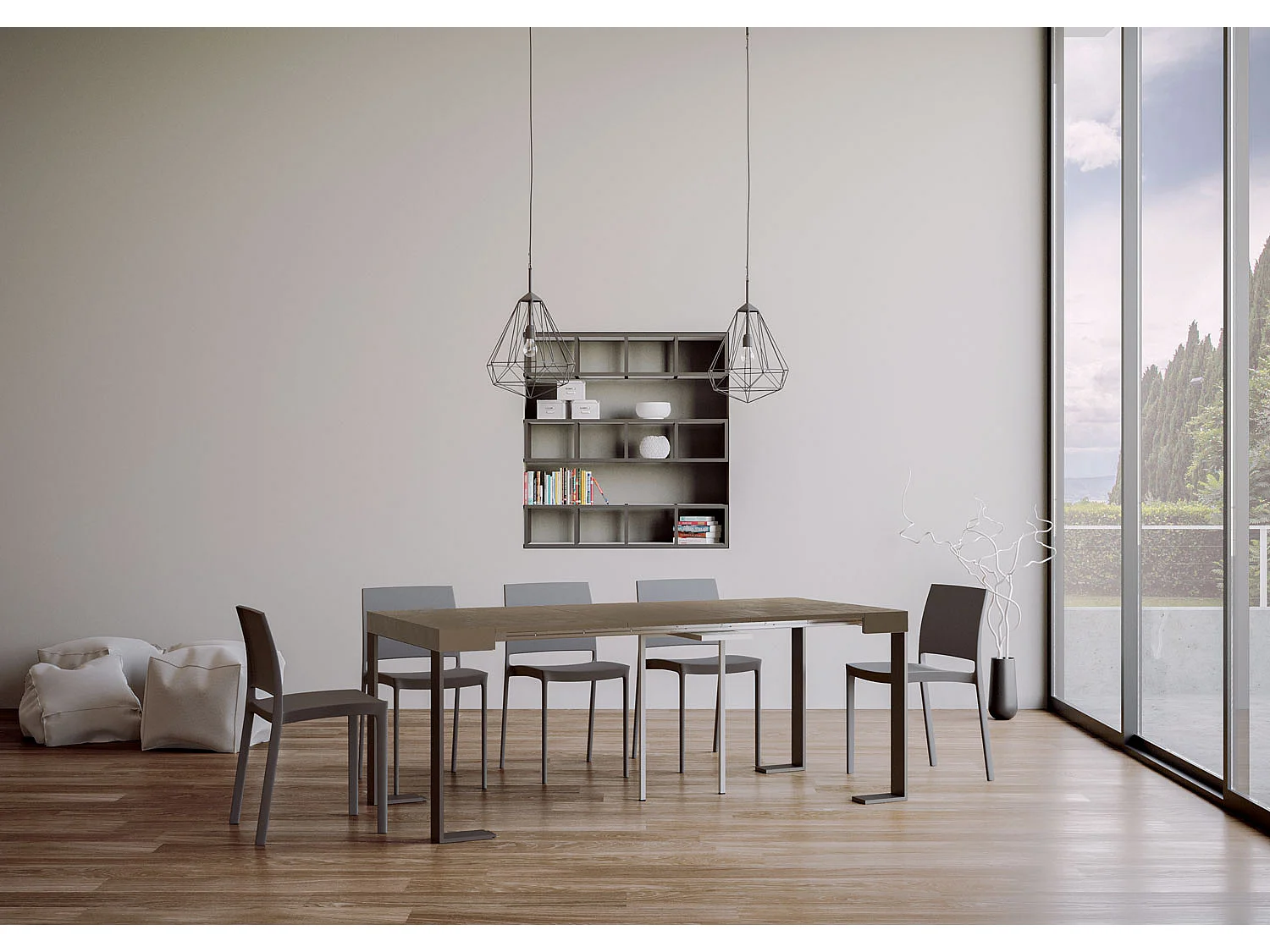 Console extensible 90x40/196 cm Tecno Small Taupe cadre Anthracite