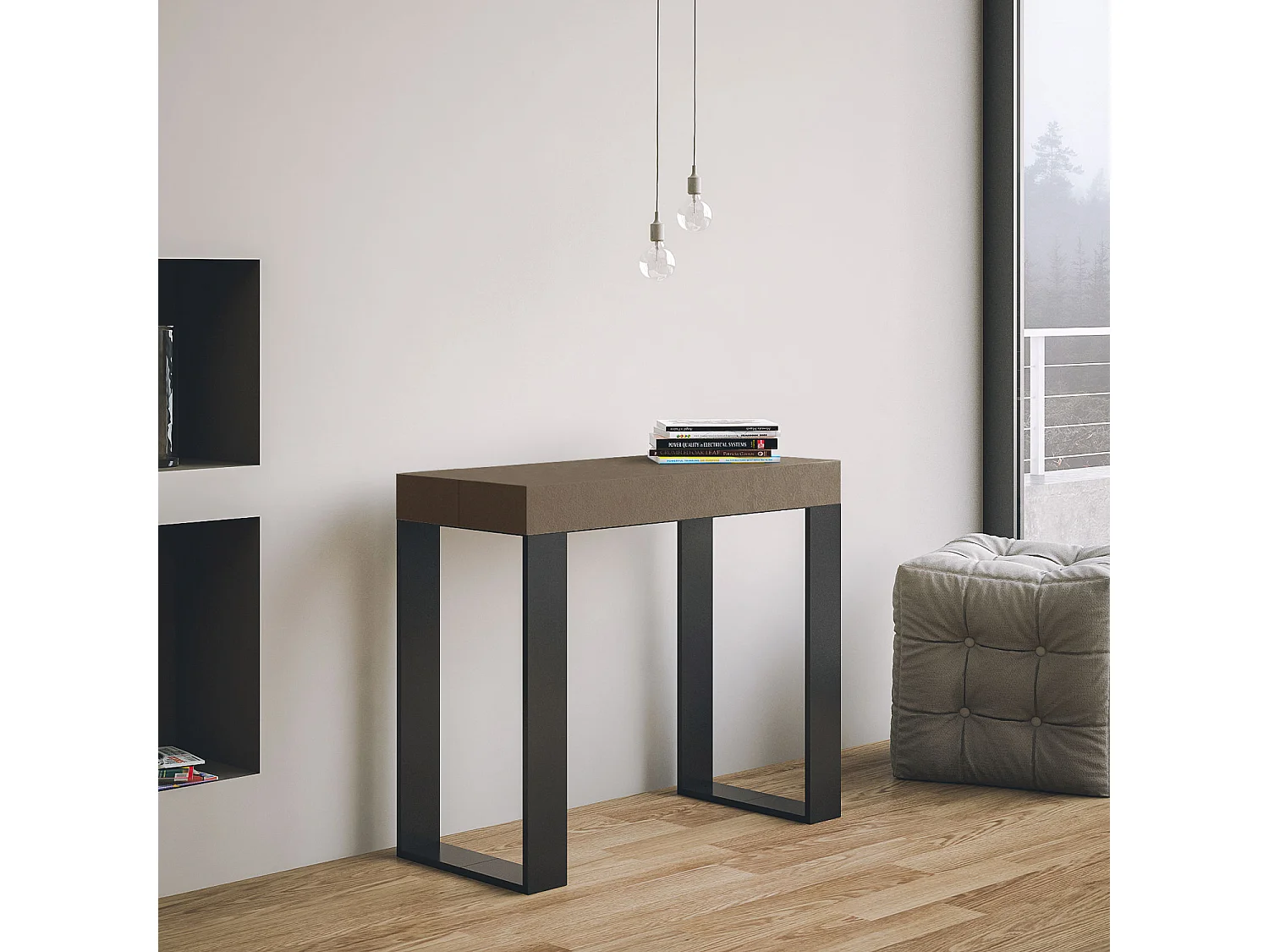 Console extensible 90x40/196 cm Tecno Small Taupe cadre Anthracite