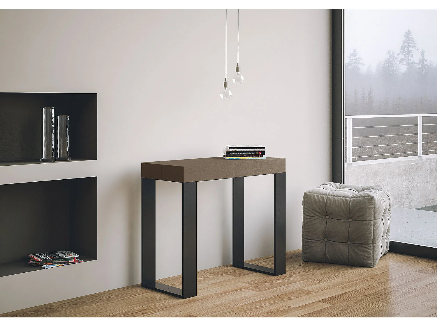 Uitschuifbare sidetable 90x40/196 cm Tecno Small Taupe met antraciet frame