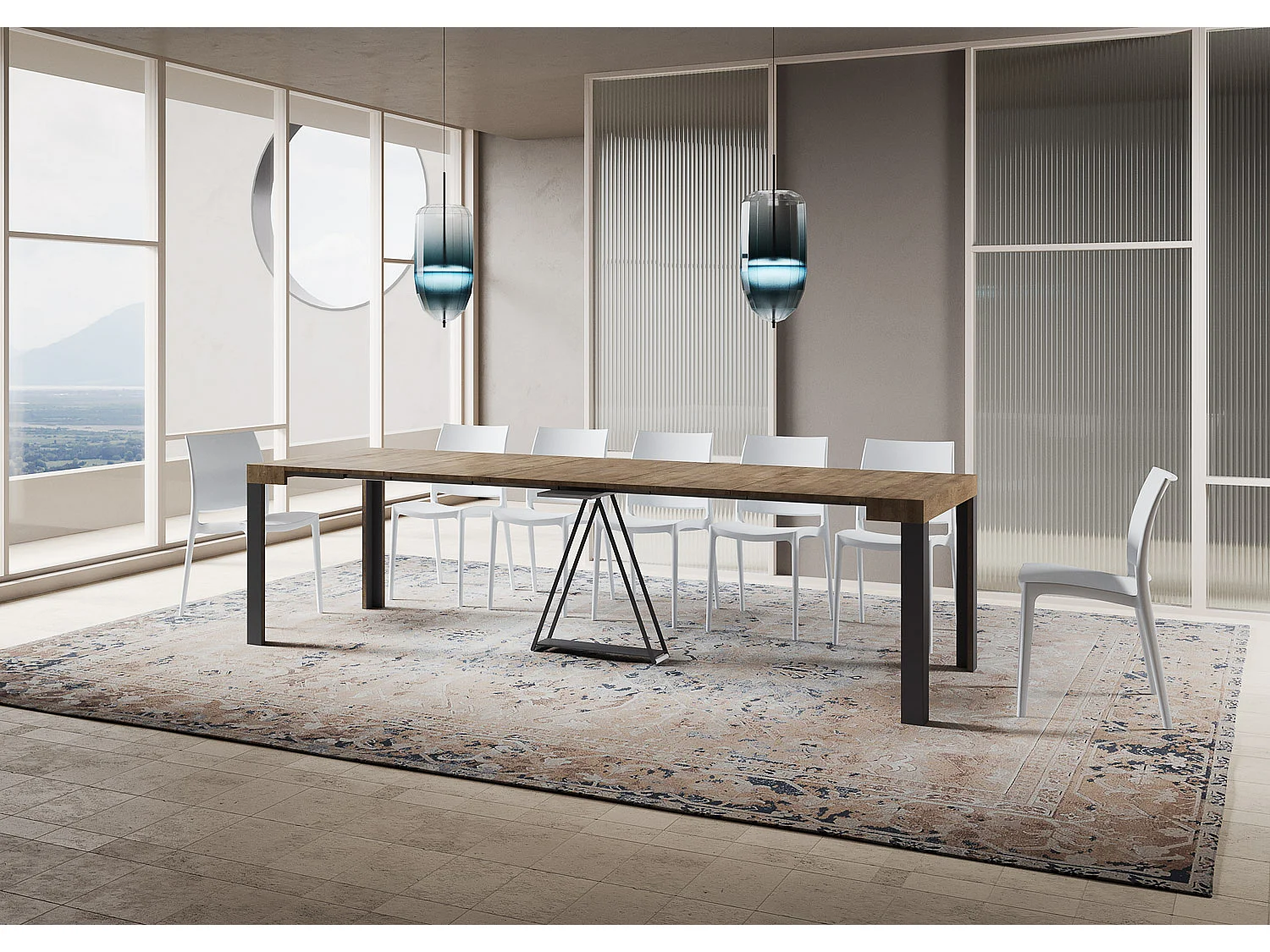 Console extensible 90x40/300 cm Tarax noyer cadre anthracite