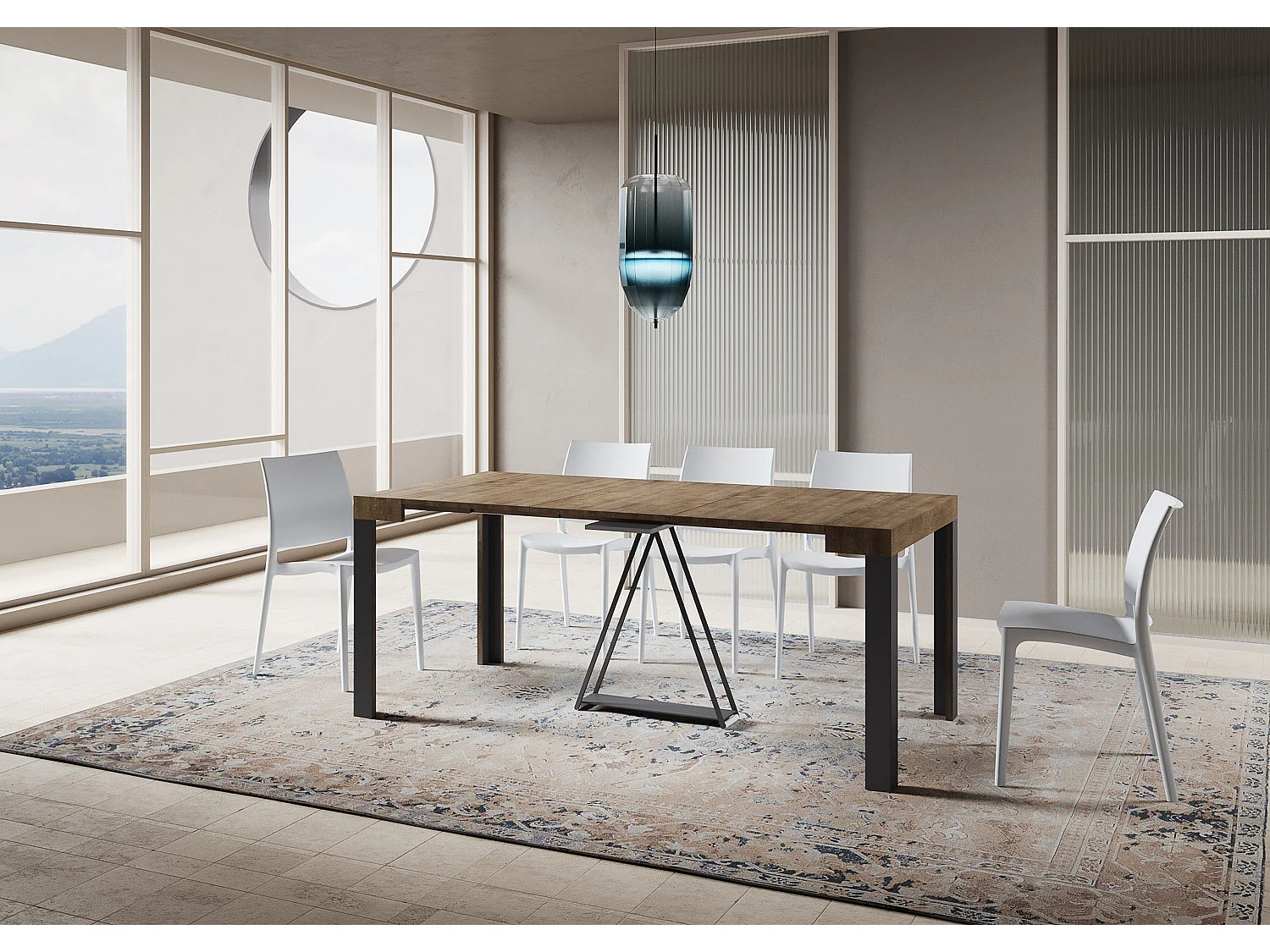 Console extensible 90x40/300 cm Tarax noyer cadre anthracite