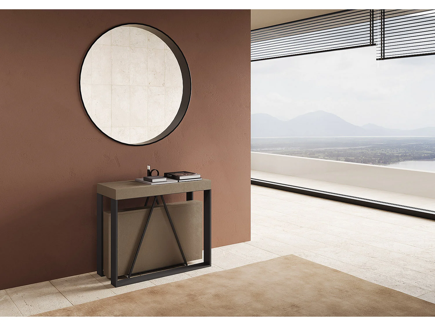 Console extensible 90x40/300cm Sketa taupe cadre anthracite