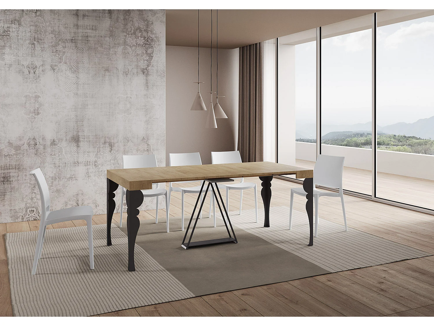 Console extensible 90x40/300 cm Riza chêne nature cadre anthracite