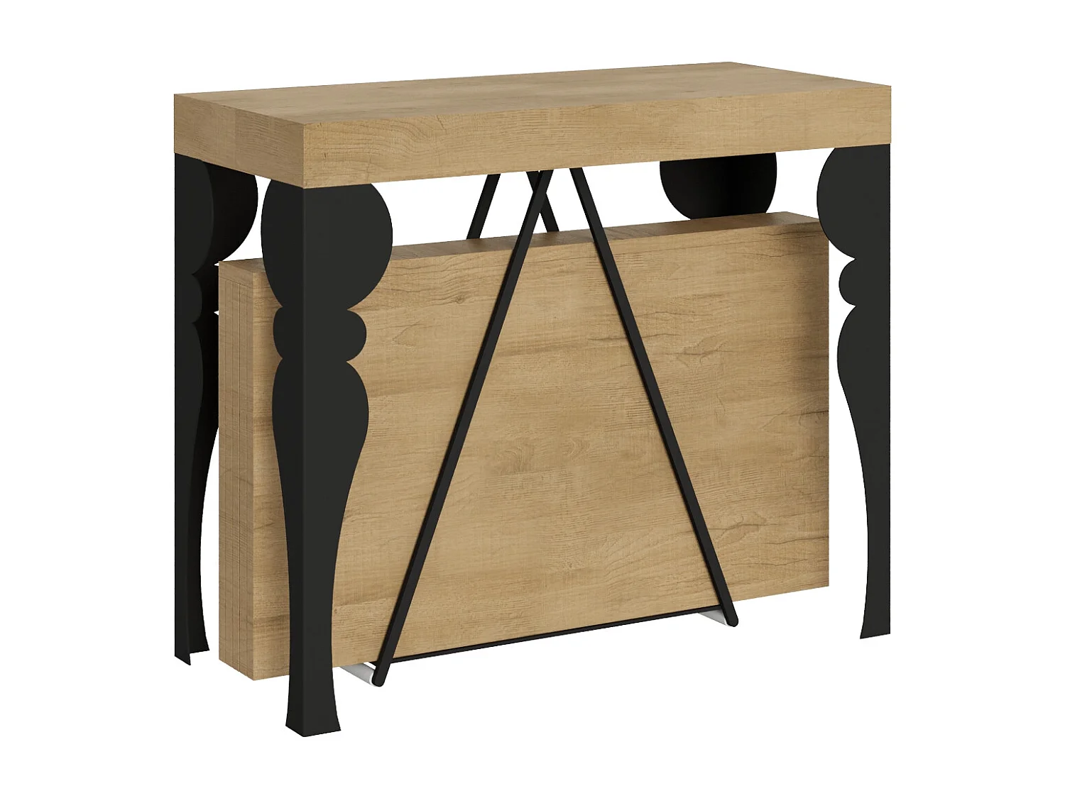 Console extensible 90x40/300 cm Riza chêne nature cadre anthracite