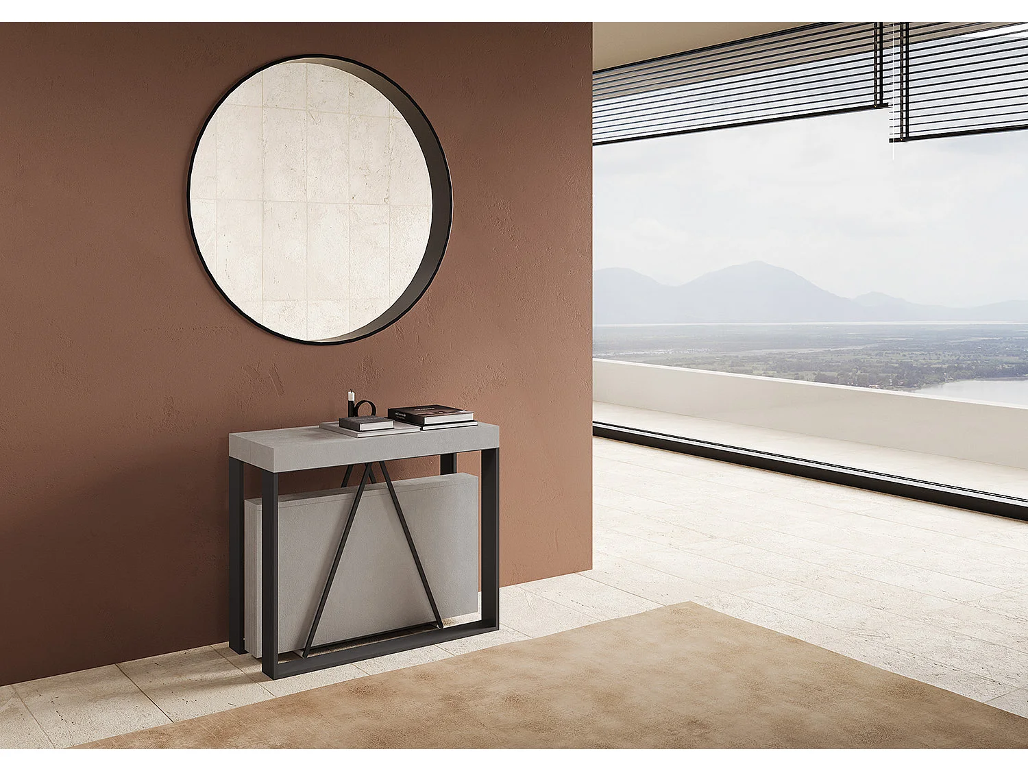 Console extensible 90x40/196 cm Sketa Small cachemire cadre anthracite