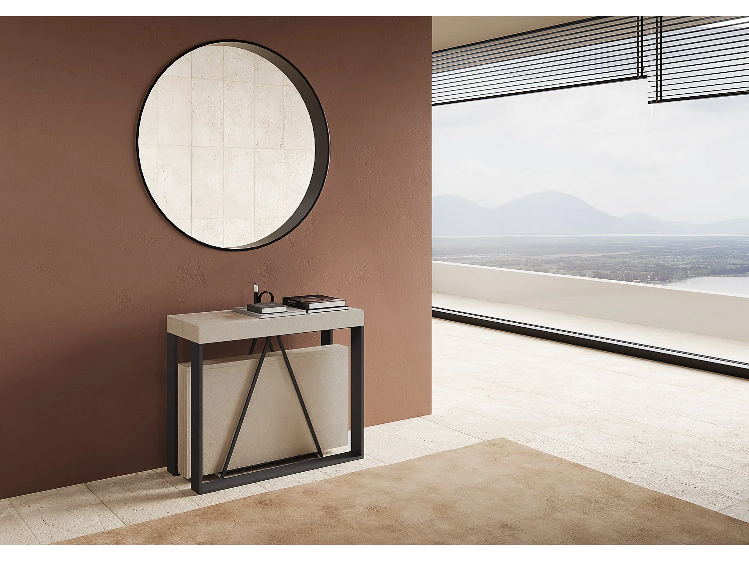 Console extensible 90x40/196 cm Sketa Small cachemire cadre anthracite