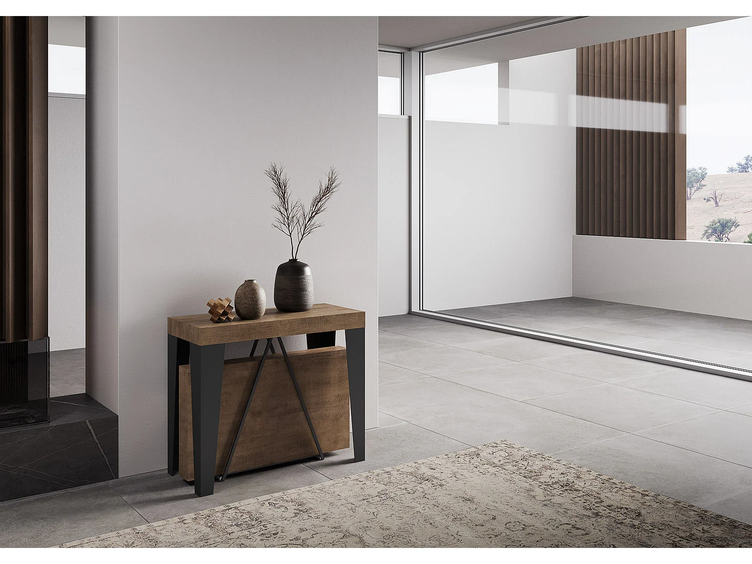 Console extensible 90x40/196 cm Algo Small noyer cadre anthracite