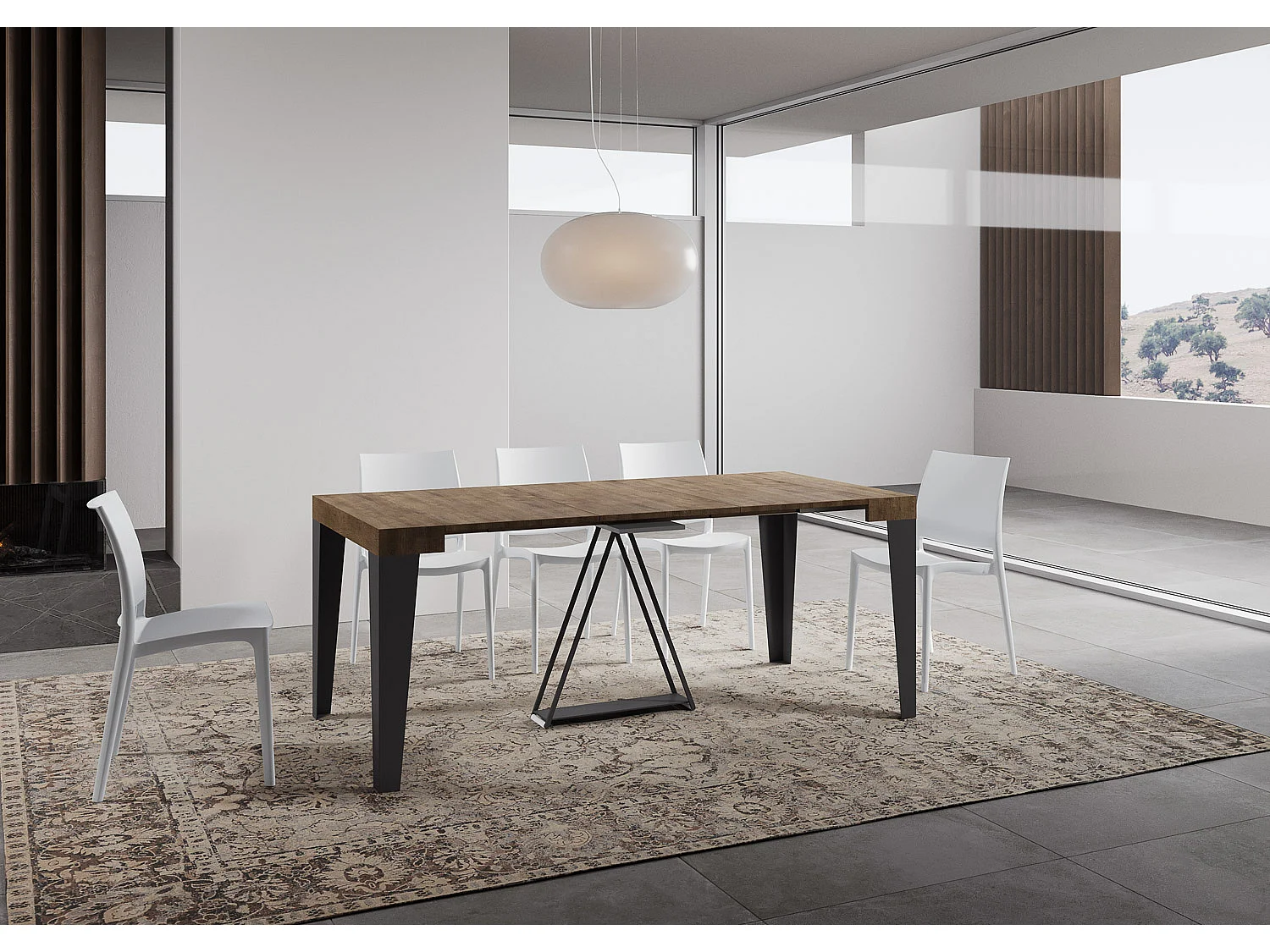 Console extensible 90x40/196 cm Algo Small noyer cadre anthracite