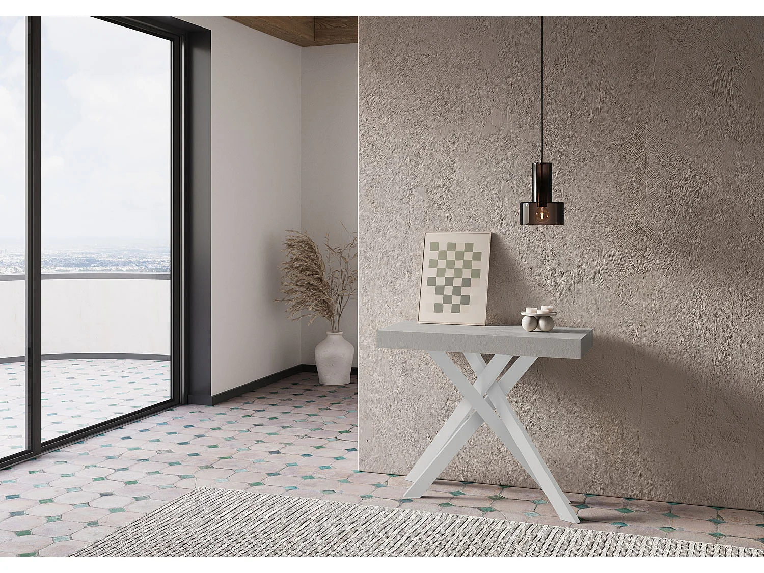 Console extensible 90x40/300 cm Krack cachemire pieds blancs