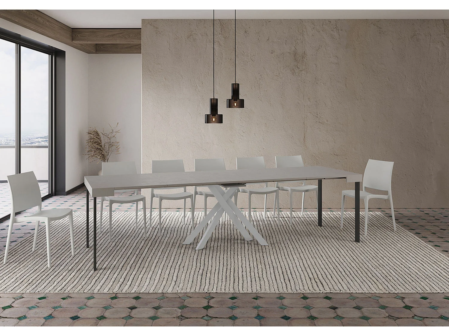 Console extensible 90x40/300 cm Krack cachemire pieds blancs