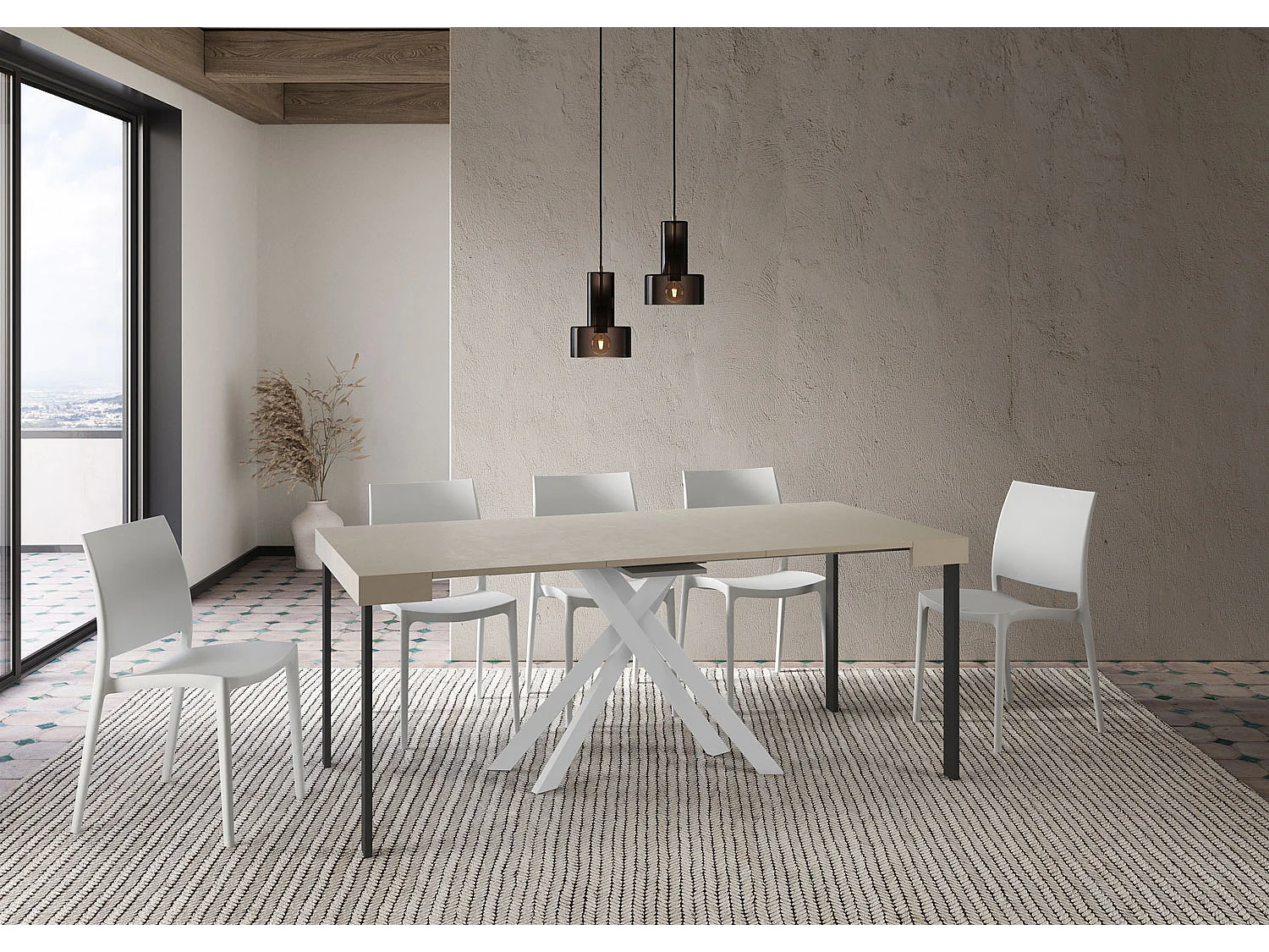 Console extensible 90x40/300 cm Krack cachemire pieds blancs