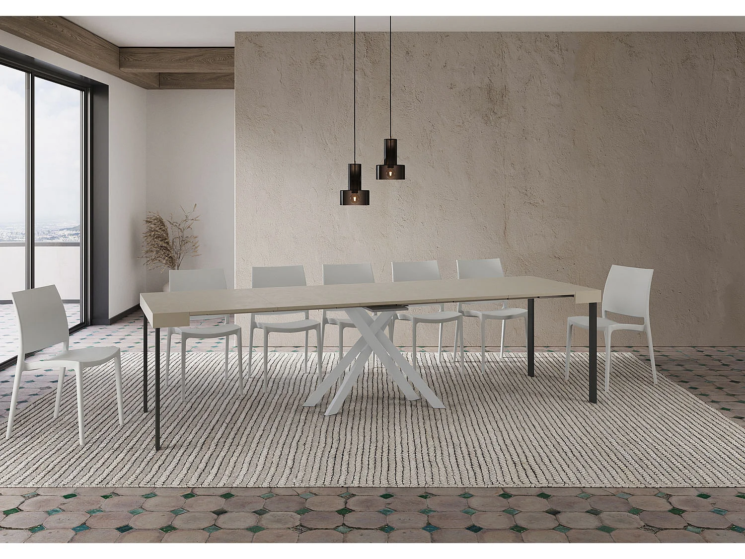 Console extensible 90x40/300 cm Krack cachemire pieds blancs