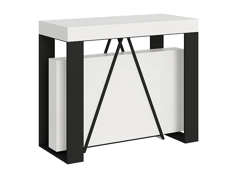 Ausziehbarer Konsolentisch 90x40/196 cm Zamat Small Esche weiß mit Eisenrahmen aus Anthrazit