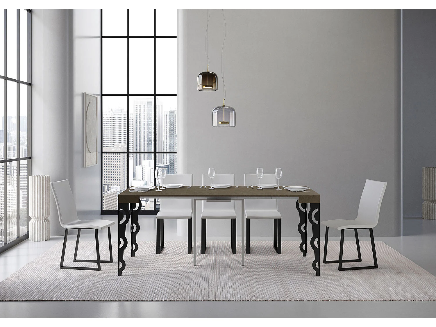 Consola extensible 90x40/196 cm Karamay Small Gris Paloma estructura Antracita