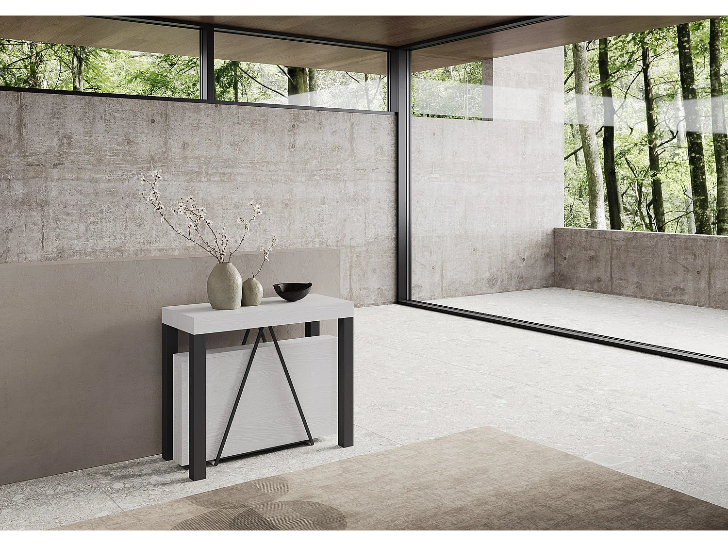 Console extensible 90x40/300 cm Tiris frêne blanc cadre anthracite