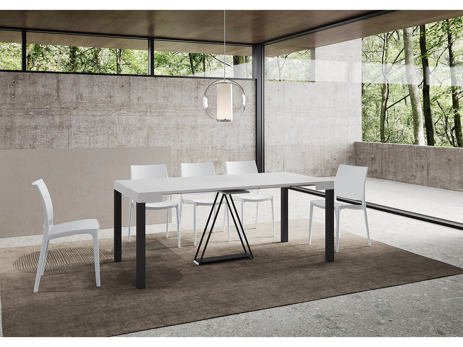 Console extensible 90x40/300 cm Tiris frêne blanc cadre anthracite