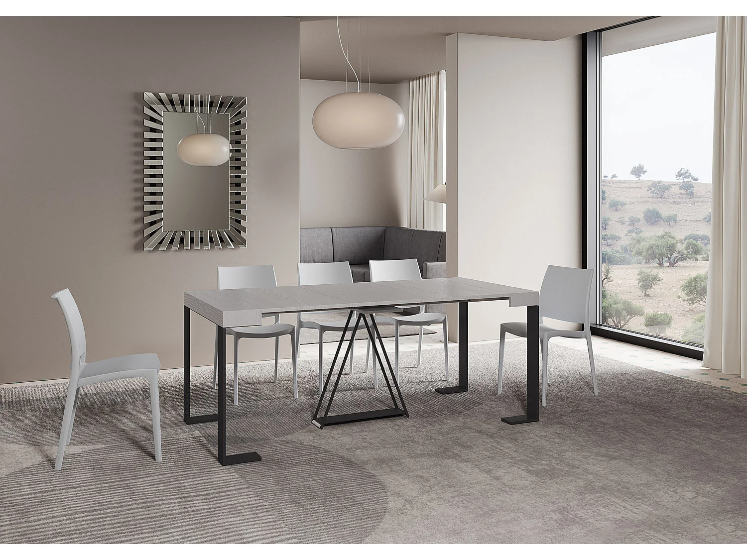 Consola extensible 90x40/300cm Zamat fresno blanco estructura antracita