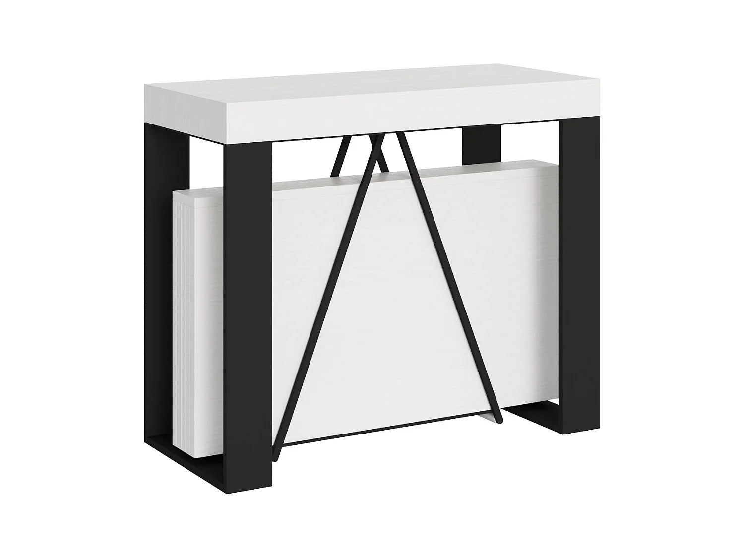 Console extensible 90x40/300cm Zamat frêne blanc cadre anthracite