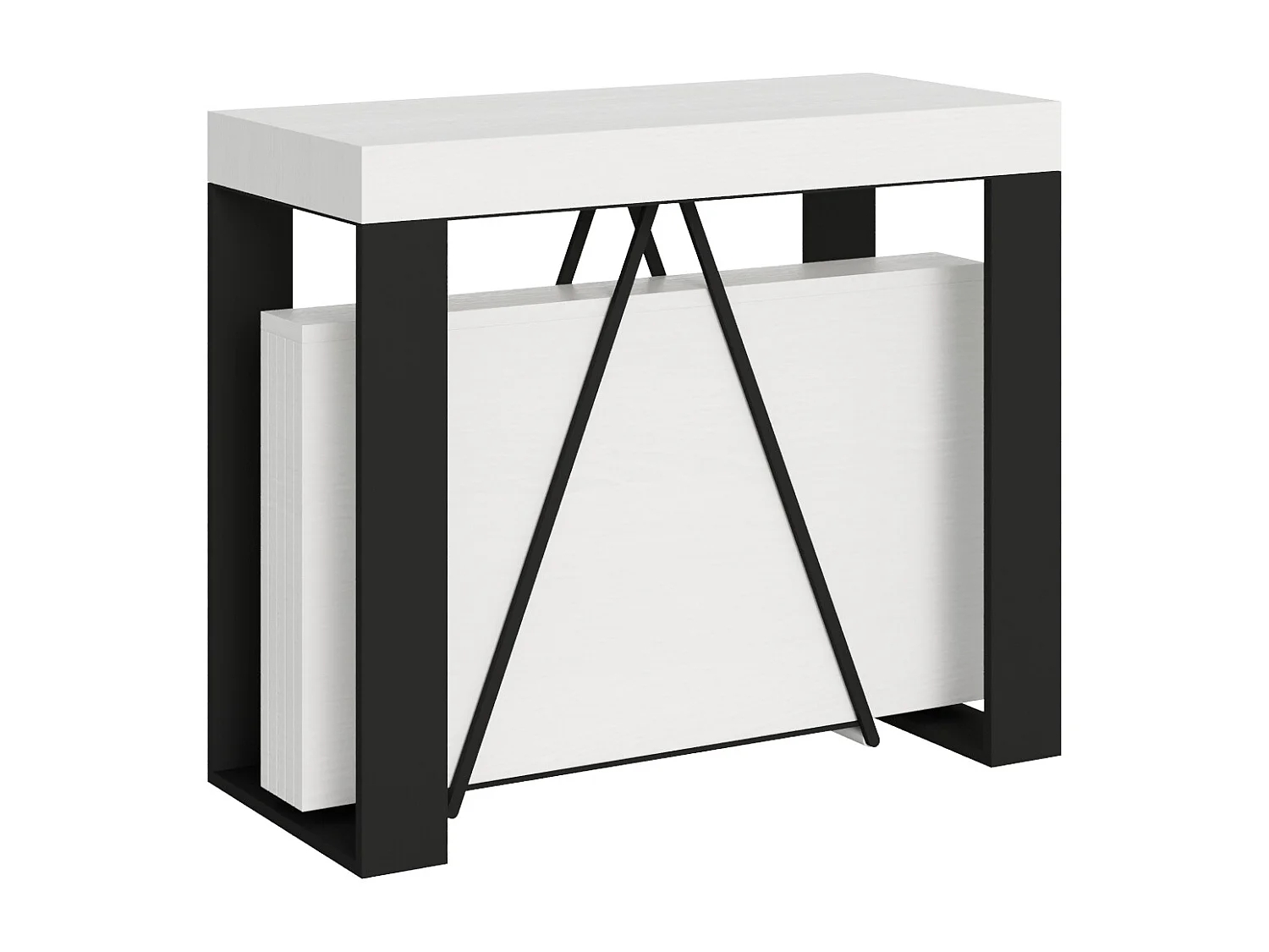 Console extensible 90x40/300cm Zamat frêne blanc cadre anthracite